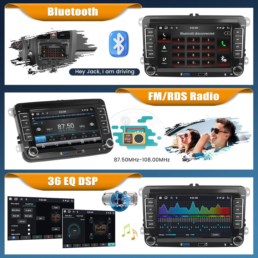 Android 15, 4G+64G 8-Core CAMECHO Autoradio für VW Golf 5 6 Passat Polo Tiguan Touran Caddy Skoda Se