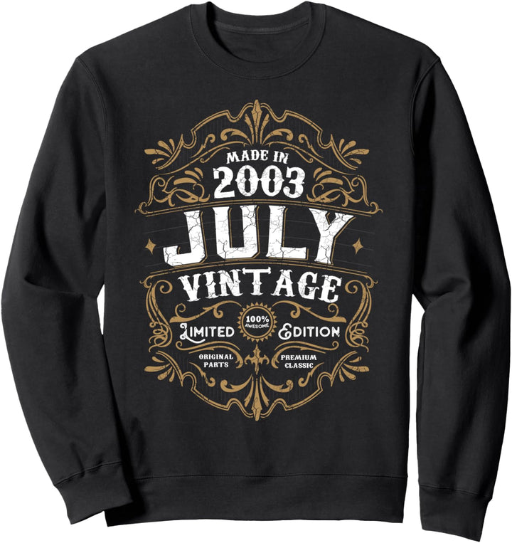 18. Geburtstag 18 Jahre alt 2003 Juli Made Born Vintage Sweatshirt
