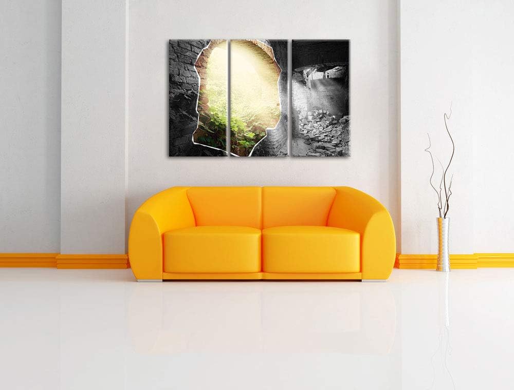 erleuchtete Ruine schwarz/weiss 3-Teiler Leinwandbild 120x80 Bild auf Leinwand, XXL riesige Bilder f