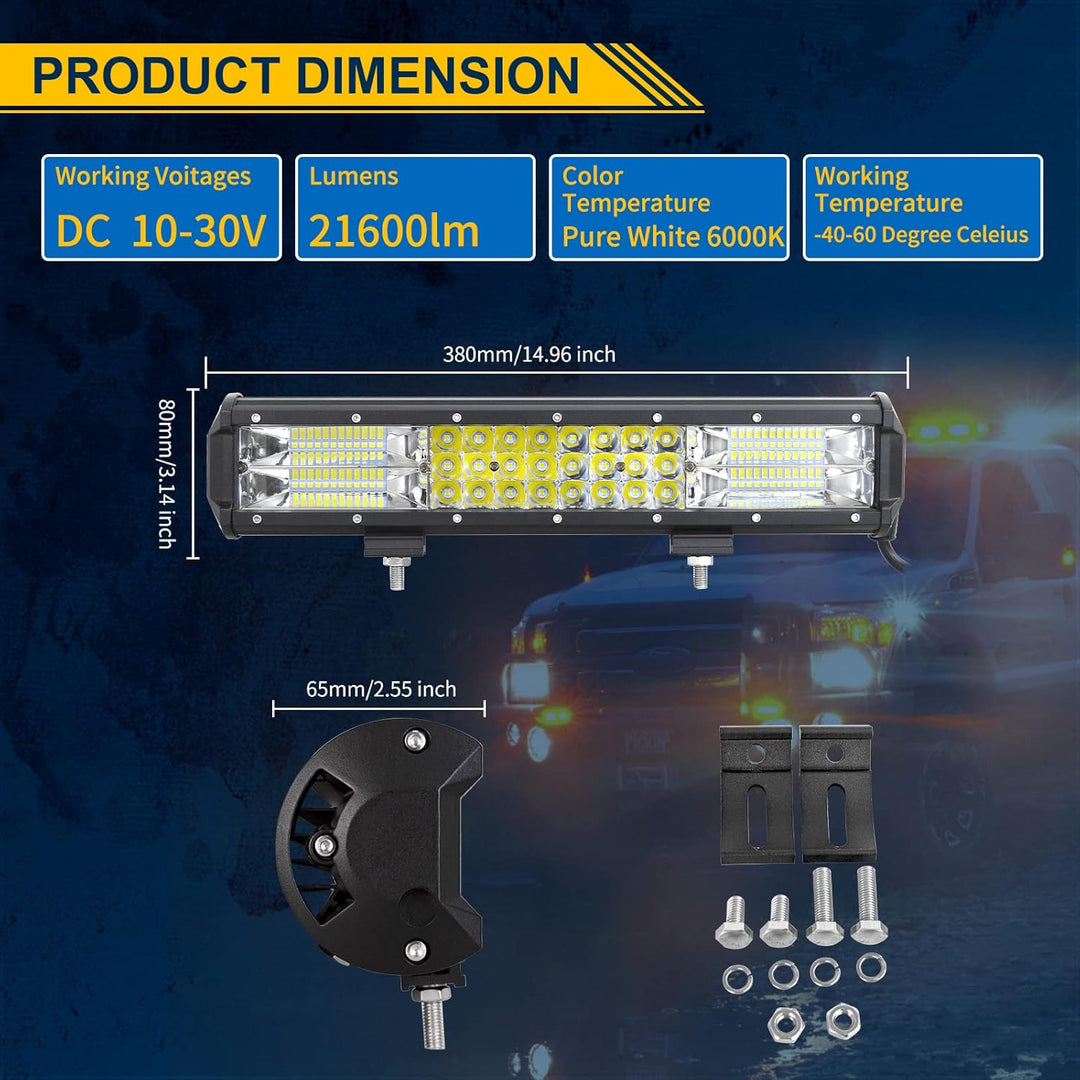 AUXTINGS 38 cm 15 Zoll 216W dreireihiger LED Arbeitslicht Bar Autoscheinwerfer Offroad Flutlicht Sch