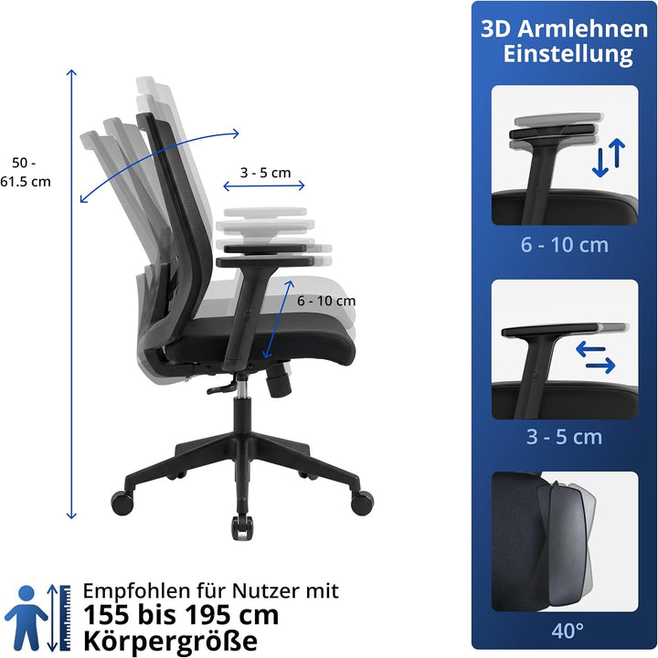 Backerz Bürostuhl Ergonomisch, Schreibtischstuhl mit Verstellbarer Lendenstütze, Büro Stuhl &amp; Drehst