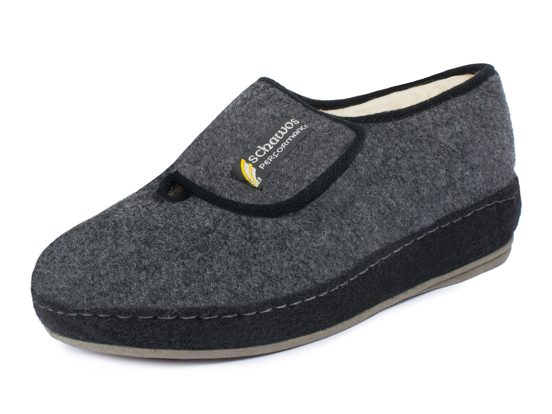 SCHAWOS Herren Filz Hausschuh 6064 warm gefüttert Schurwolle rutschhemmend Klettverschluss 40 EU Dun
