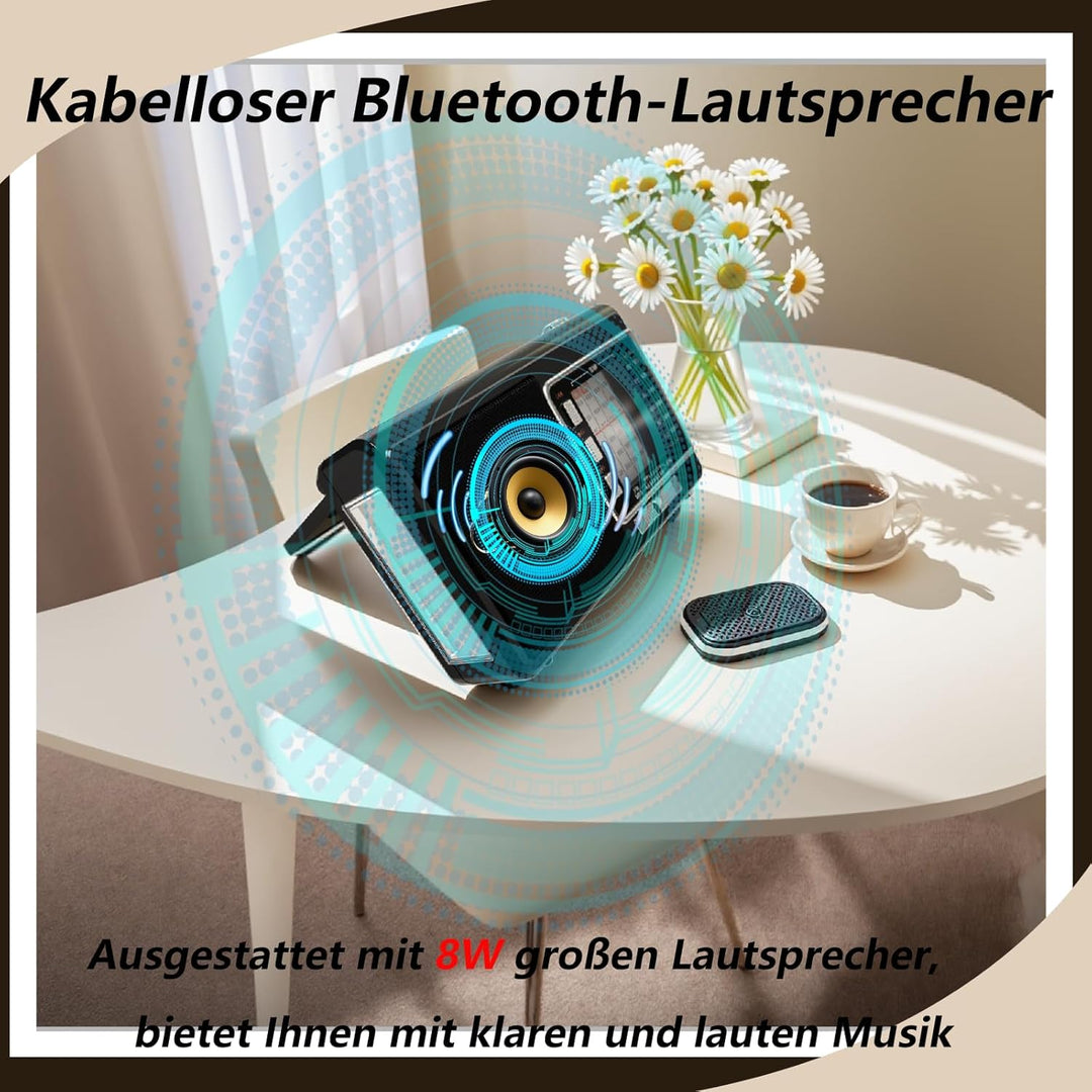Kleines Radio mit Solarpanel & 1200mAh Akku, AM/FM/SW1-6 Empfänger mit 8W-Lautsprecher/TWS/USB/TF/Ta