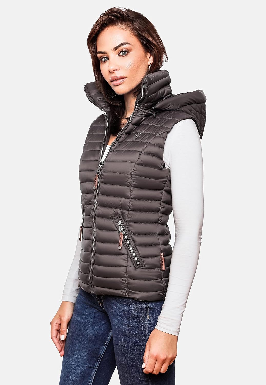 Navahoo Damen Übergangsjacke leichte Steppweste mit Abnehmbarer Kapuze Shadaa XS-3XL XS Anthracite,