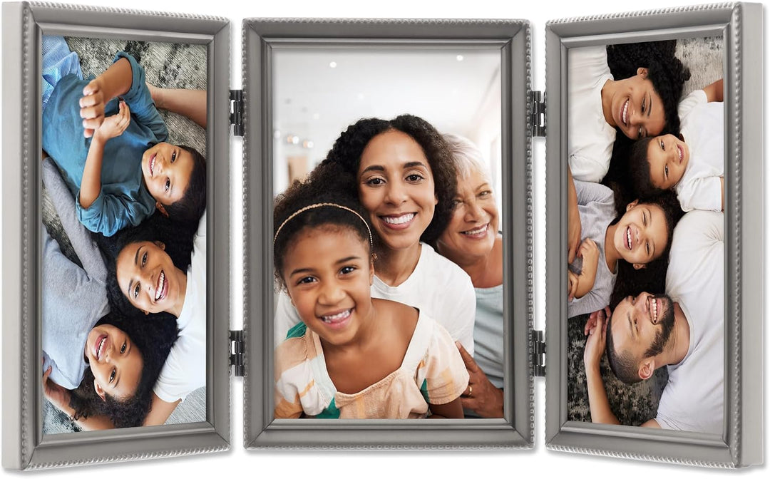 Lawrence Frames 10,2 x 15,2 cm Metallrahmen mit Scharnier für 3 Personen (11546T) zinnfarben 4x6 Tri