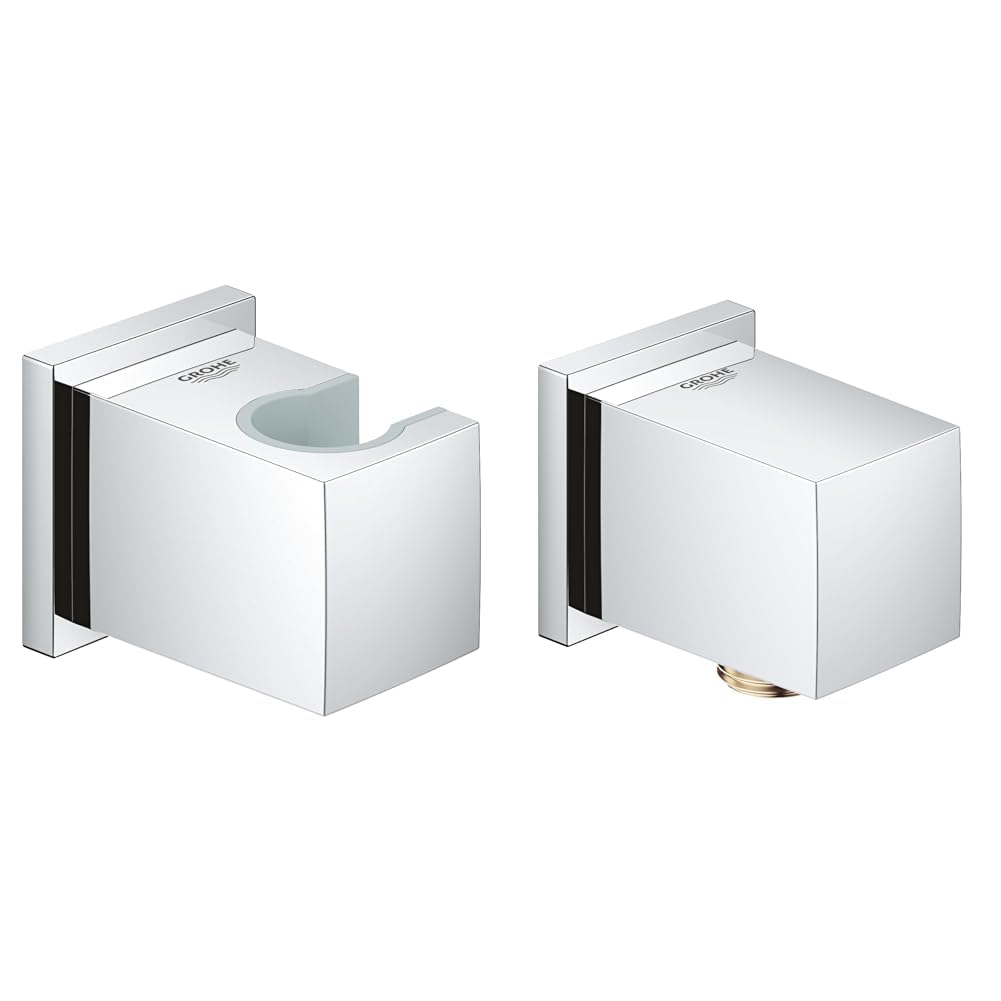 GROHE Euphoria Cube - Handbrausehalter, chrom, 27693000 & Euphoria Cube - Wandanschlussbogen (Aussen