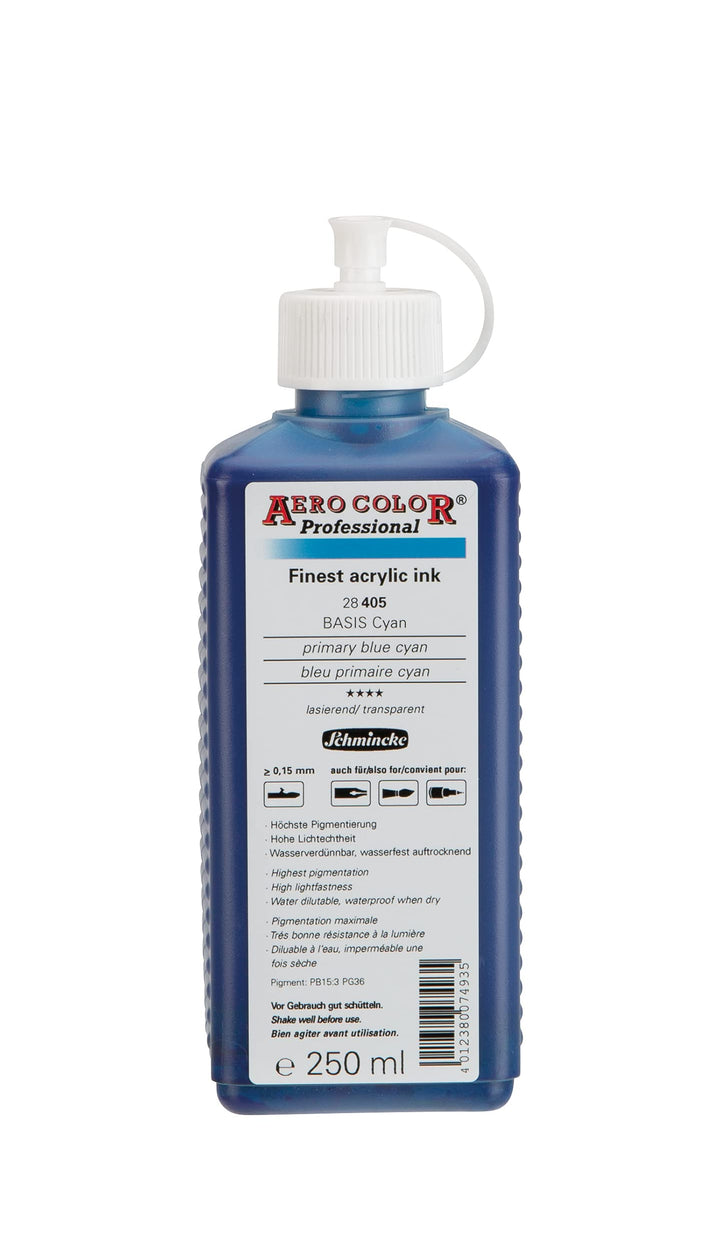 Schmincke - AERO COLOR Professional, BASIS Cyan 250 ml, 28405027, feinst-flüssige, farbstarke Acrylf