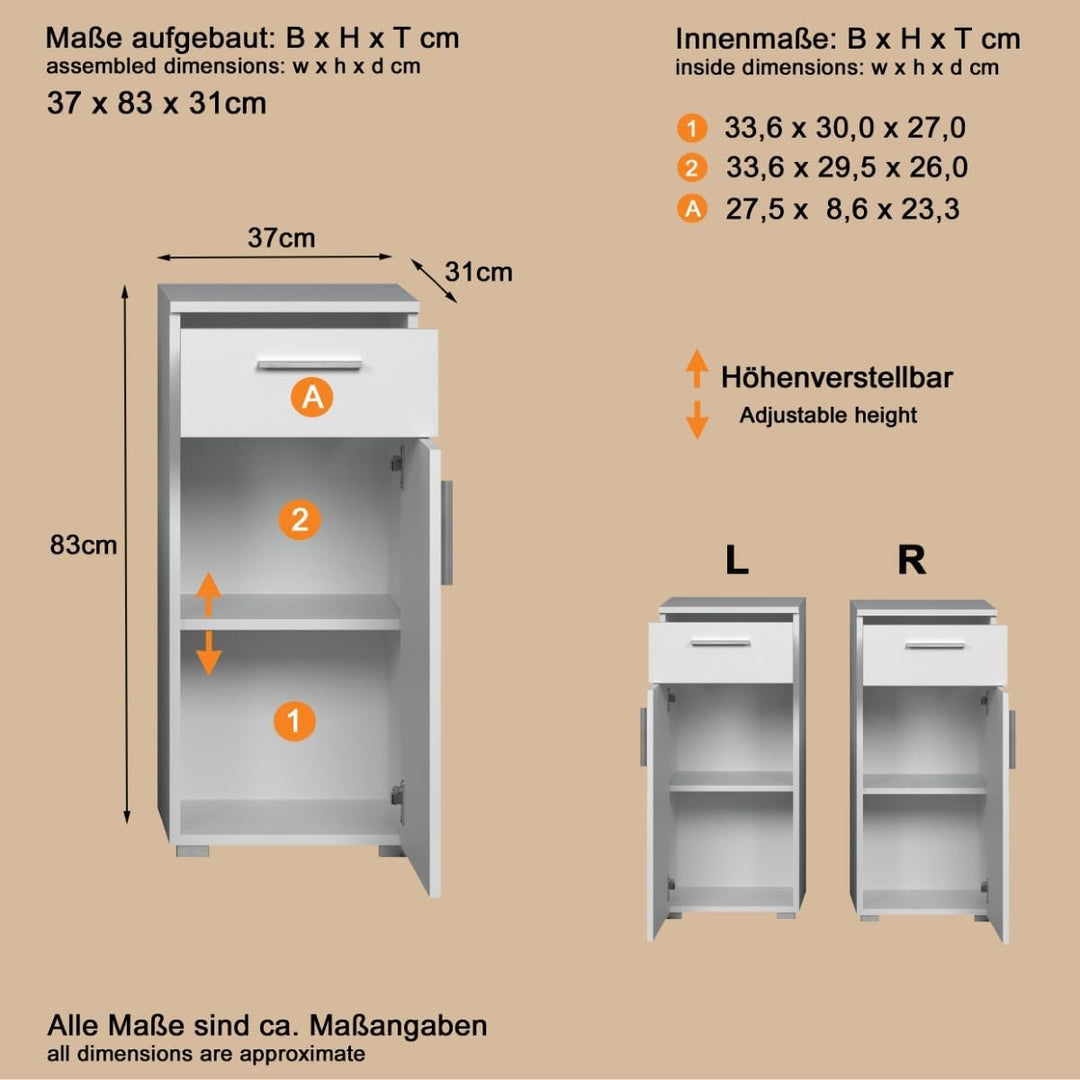 trendteam smart living - Badkommode Kommode Badschrank - Badezimmer - Wons - Aufbaumass (BxHxT) 37 x