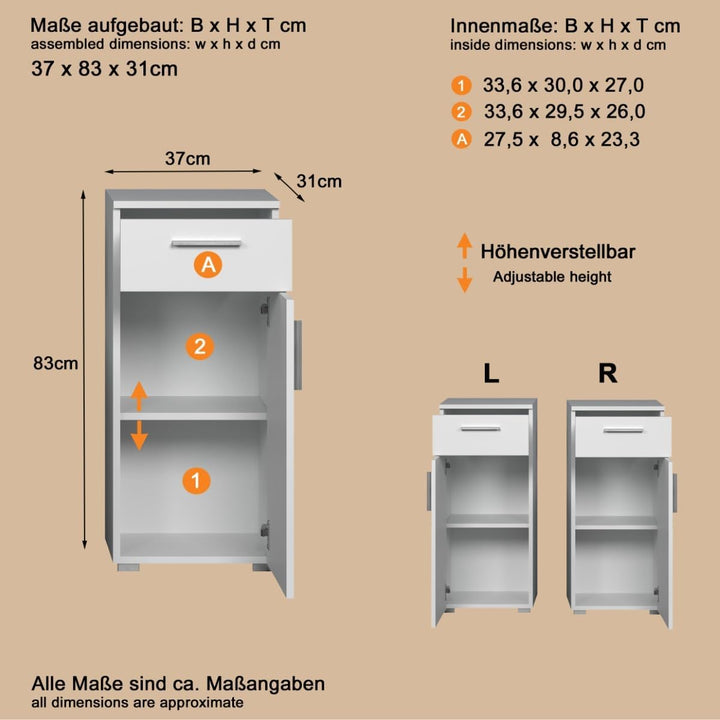 trendteam smart living - Badkommode Kommode Badschrank - Badezimmer - Wons - Aufbaumass (BxHxT) 37 x