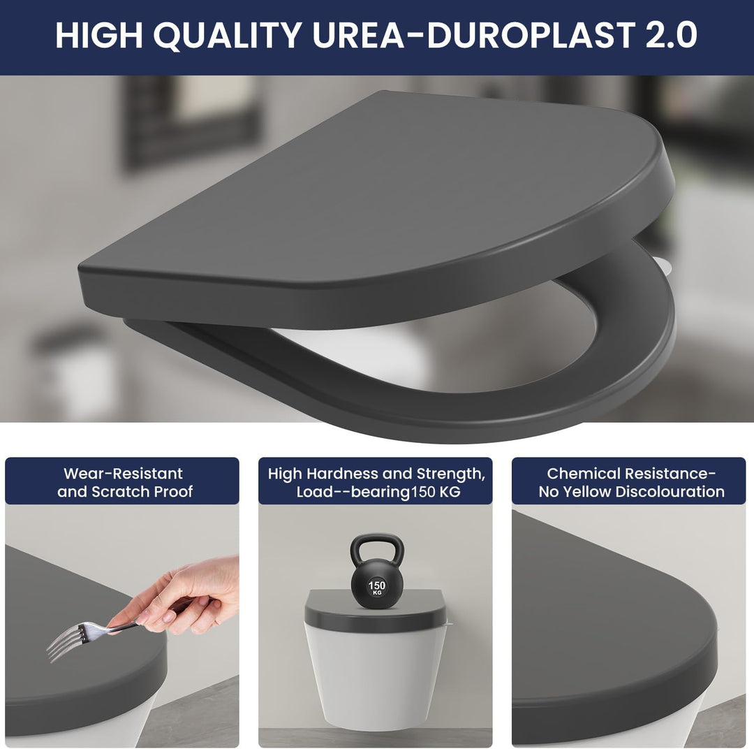 YEAUPE PRO Toilettendeckel mit Absenkautomatik D-Form [KURZ],WC Sitz Toilettensitz mit Quick-Release