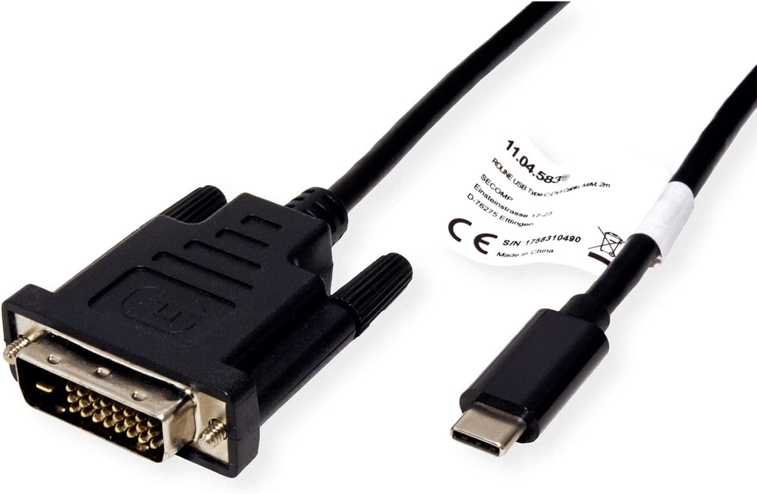 ROLINE USB Typ C - DVI Adapterkabel, ST/ST, 1 m 1m, 1m