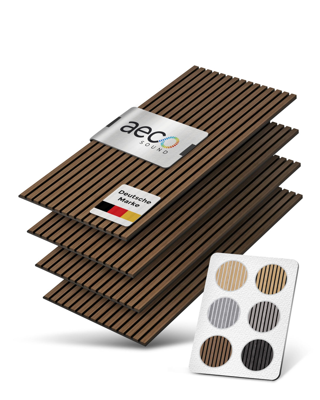 Aeco Sound® Akustikpaneele Holz – 4er-Set | 120x60cm | Echtholz Walnuss & Akustikfilz Schwarz – 3D W