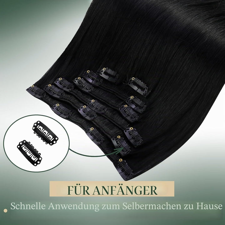Ugeat Extensions Echthaar mit Clips 7 Stück Haarverlaengerung Clips Echthaar 35cm Clip in Extensions