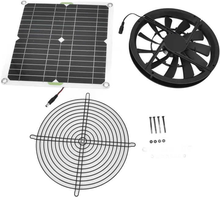 Fockety Solarbetriebenes Lüfter-Kit, 100 W, 12 V, 10 Zoll, Wasserdicht, Kühlender, Runder Solarpanel
