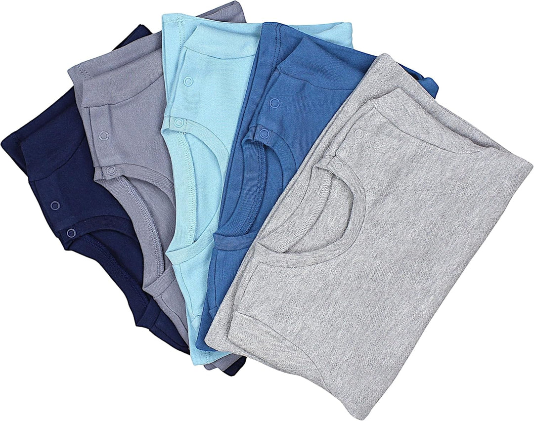 TupTam Baby Jungen Kurzarm T-Shirt mit Aufdruck Unifarben Sterne Streifen 5er Set 68 Blau Grau Mix J