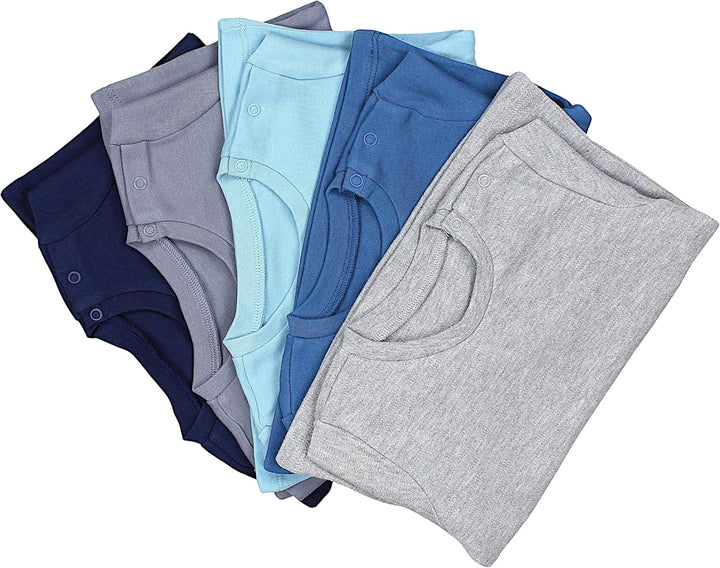 TupTam Baby Jungen Kurzarm T-Shirt mit Aufdruck Unifarben Sterne Streifen 5er Set 68 Blau Grau Mix J