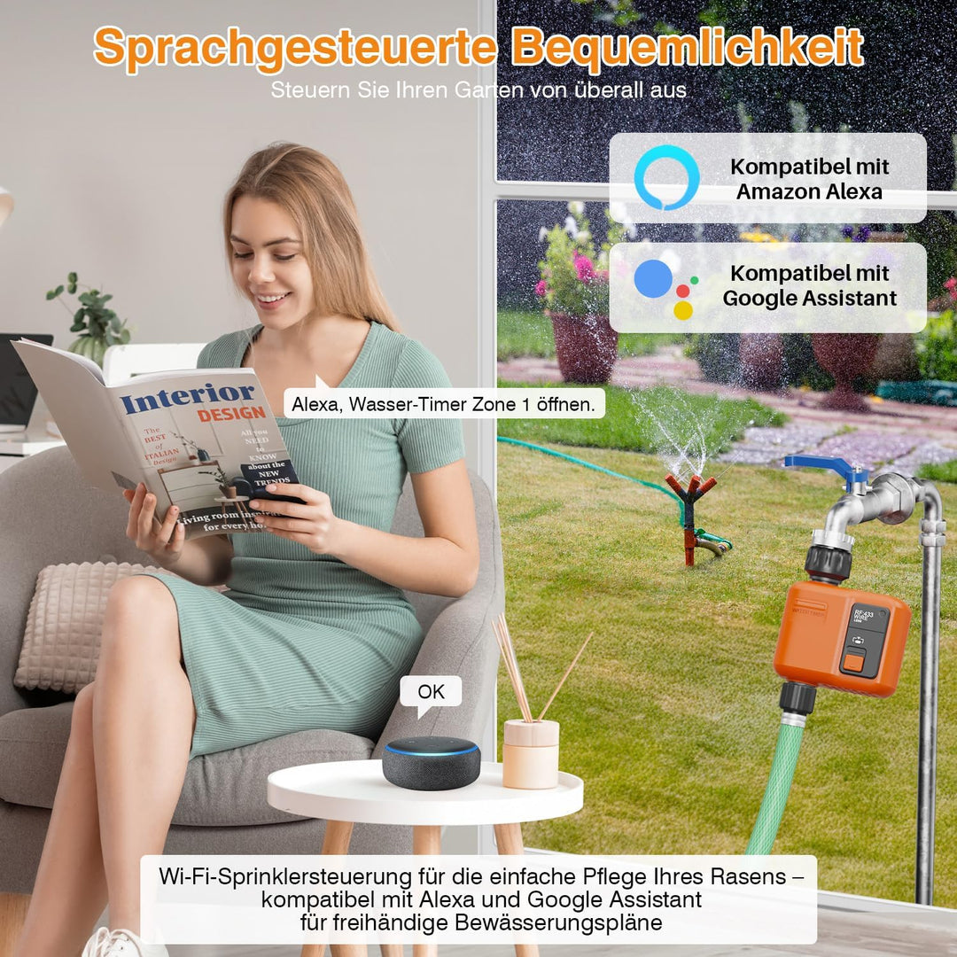 Smart WLAN Bewässerungscomputer 1 Ausgänge mit 300 Meter RF,WiFi Super-Abdeckung,Bewässerungssystem