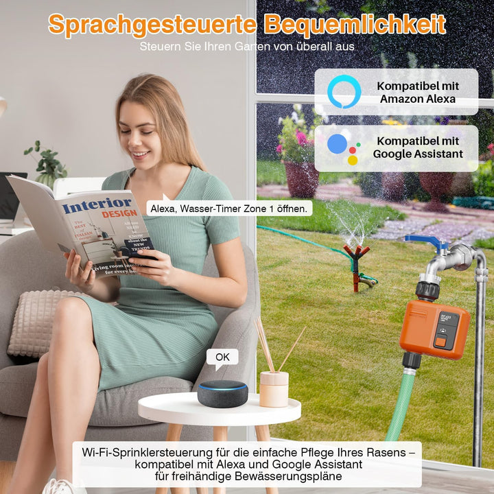 2 Stück Bewässerungscomputer WLAN mit 300M RF-Technologie, WiFi Super-Abdeckung, Smarte Bewässerungs