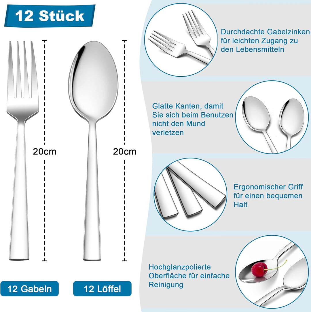 Gabeln und Löffel Set, HaWare 12 Stück Edelstahl Esslöffel und Tafelgabeln Set, Modernes & Elegantes