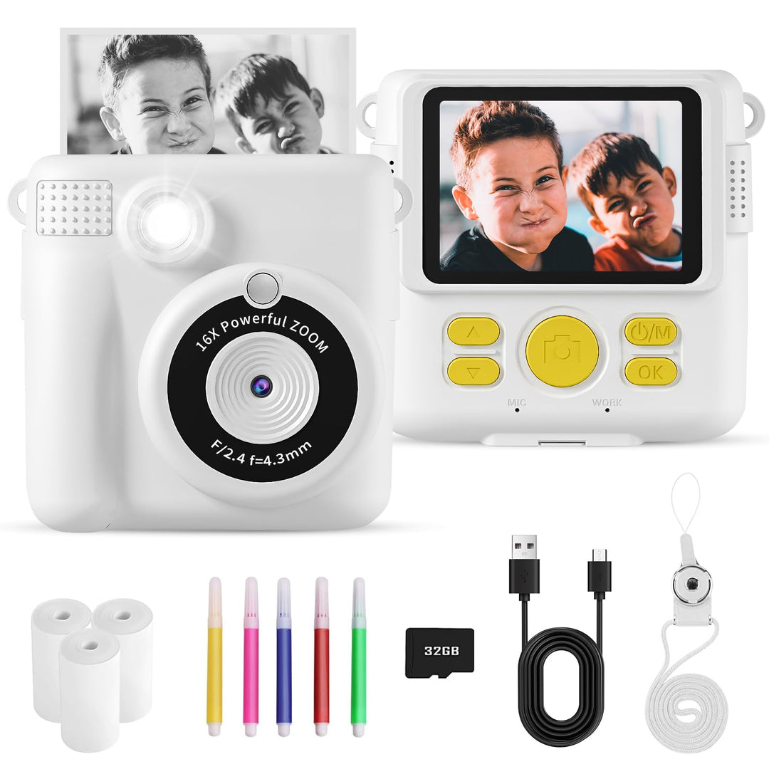 Kinderkamera Sofortbildkamera, 2.4'' Bildschirm 24MP-1080P Sofortbildkamera Kinder mit 16x Digitalzo