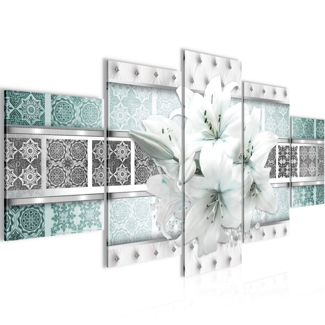 Runa Art Wandbilder Blumen Lilien 5 Teilig Bild auf Vlies Leinwand Deko Wohnzimmer Abstrakt Grau Tür