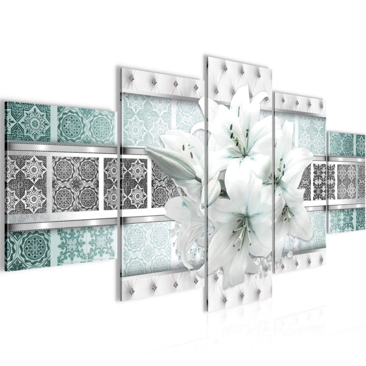 Runa Art Wandbilder Blumen Lilien 5 Teilig Bild auf Vlies Leinwand Deko Wohnzimmer Abstrakt Grau Tür