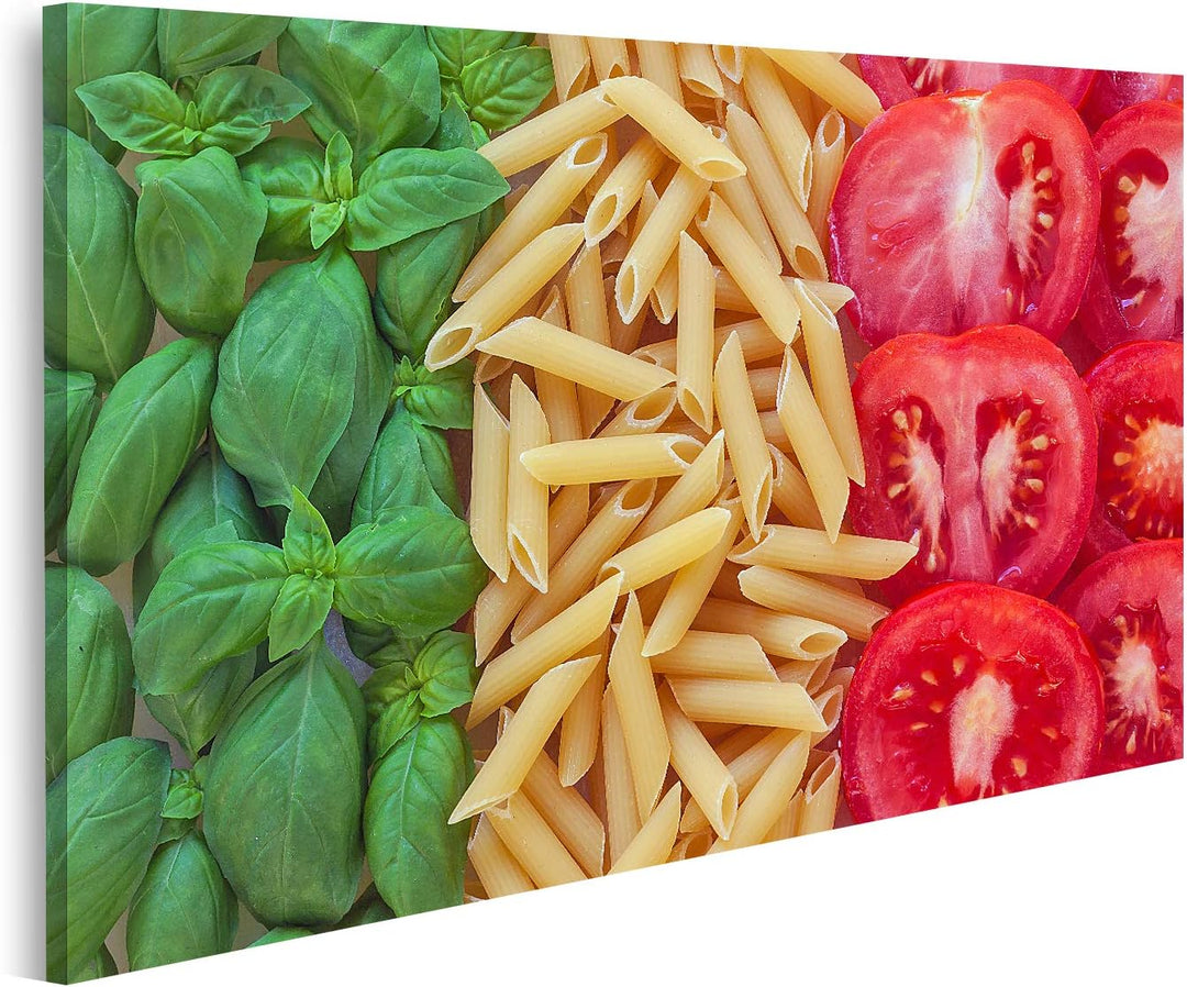 islandburner Bild auf Leinwand Italienisches Essen Mit Hintergrund Pasta Tomate Basilikum Bilder Wan