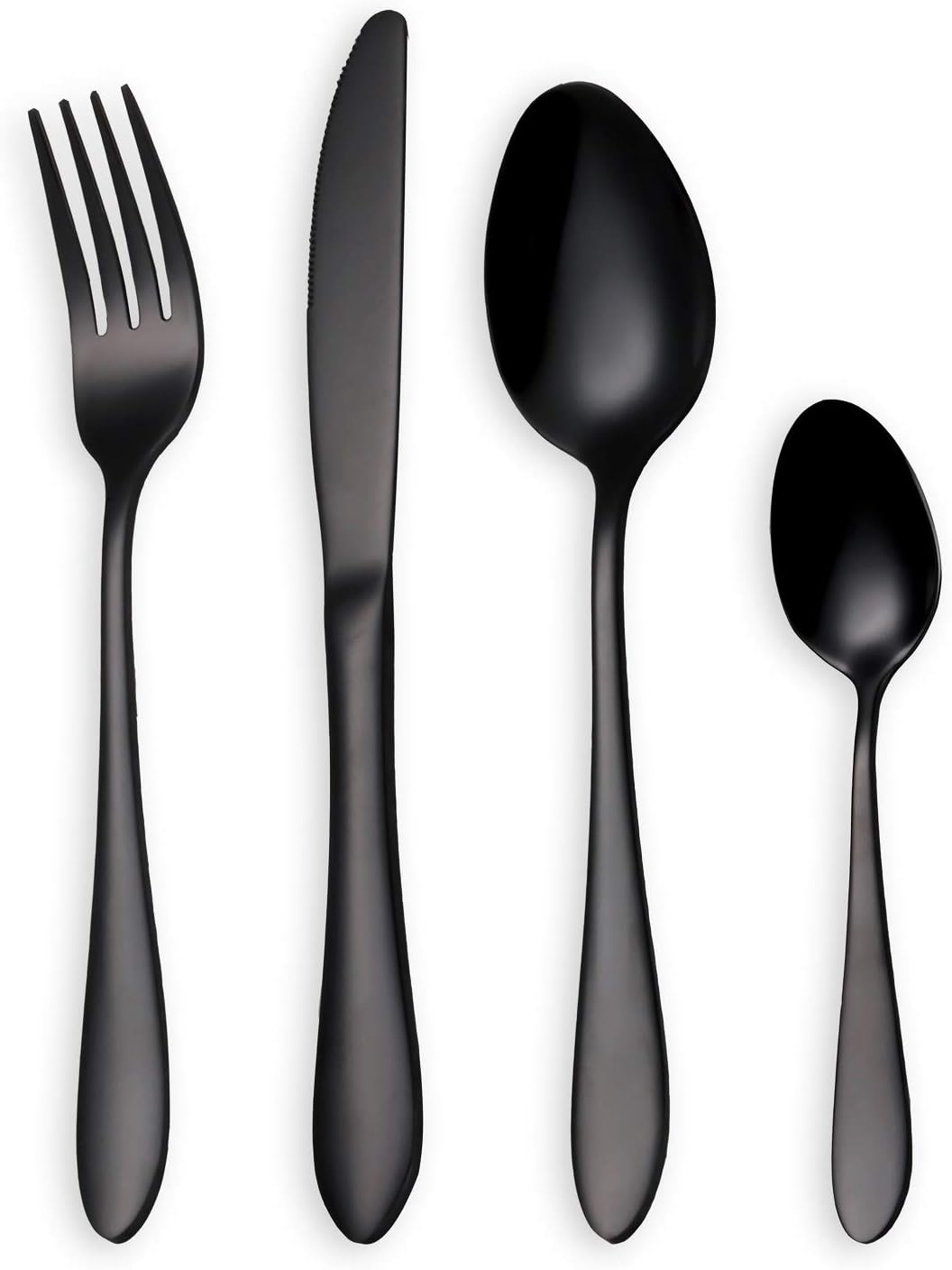HOMQUEN Schwarzes Besteck/Besteck Set, 24 Stück Edelstahl Messer Gabel Löffel Set für 6 Personen (sc