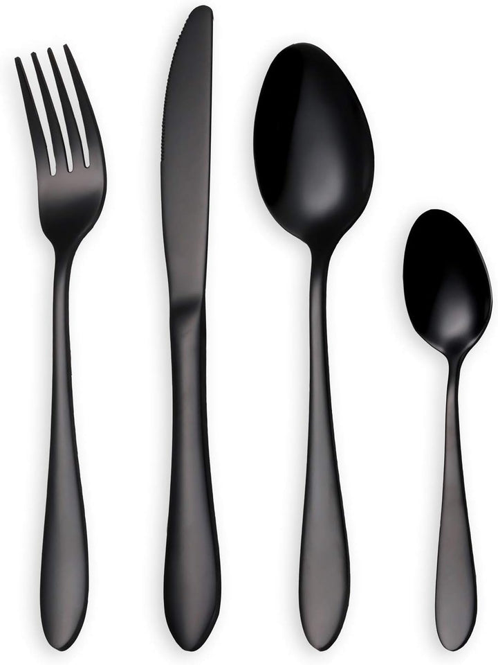 HOMQUEN Schwarzes Besteck/Besteck Set, 24 Stück Edelstahl Messer Gabel Löffel Set für 6 Personen (sc