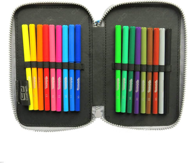 CoolPack XXL Dreifach-Federmäppchen - 3-Fach Schul-Etui für Jungen, Ombre-Design, 44-Teilig Gefüllt,