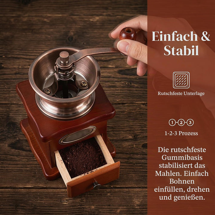 Manuelle Kaffeemühle Einstellbare Grobheit Kaffeemühle Mahlwerk Kaffeebohnenmühle Vintage Holz Handm