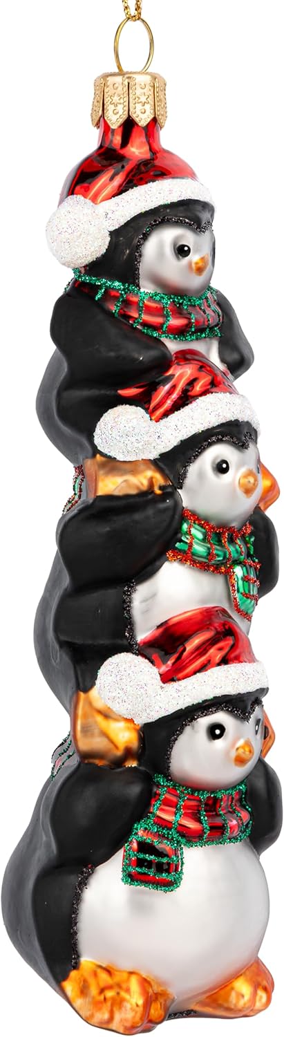 SIKORA Pinguin Turm besondere Weihnachtskugel Glas Christbaumschmuck Deko Figur Weihnachten Anhänger
