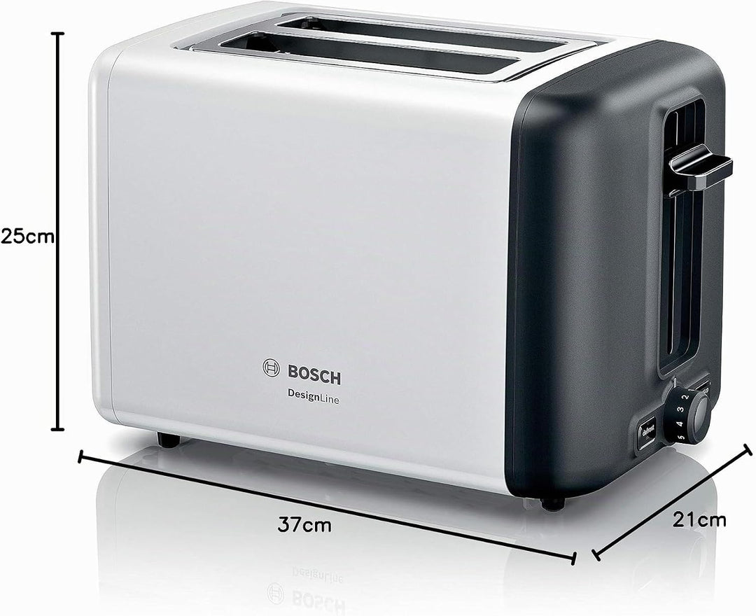 Bosch Kompakt Toaster DesignLine TAT3P421DE, integrierter Edelstahl-Brötchenaufsatz, mit Abschaltaut