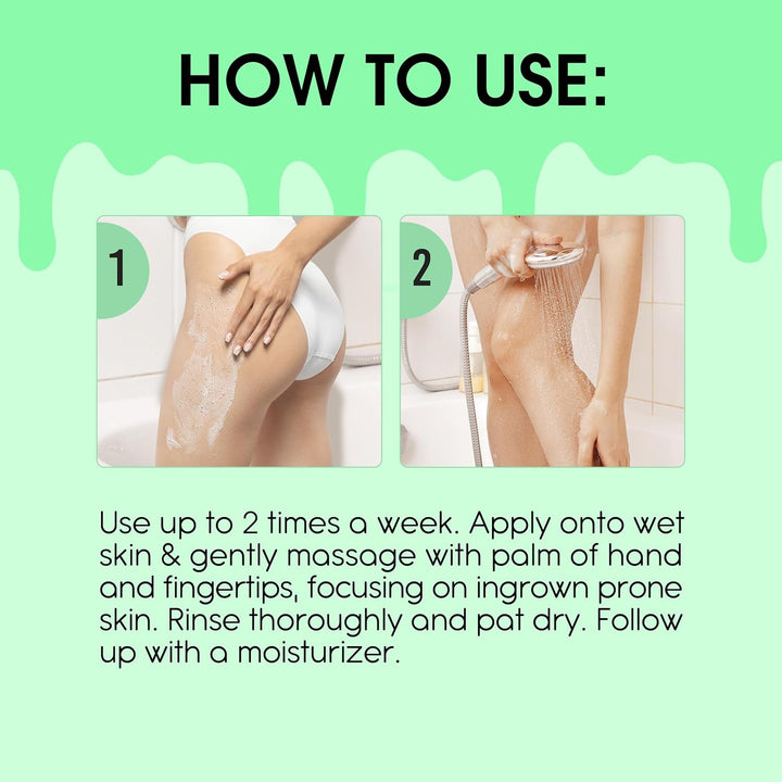 Sliick Exfoliate & Polish Body Scrub Bimsstein und Glykolsäure vor und nach dem Wachsen