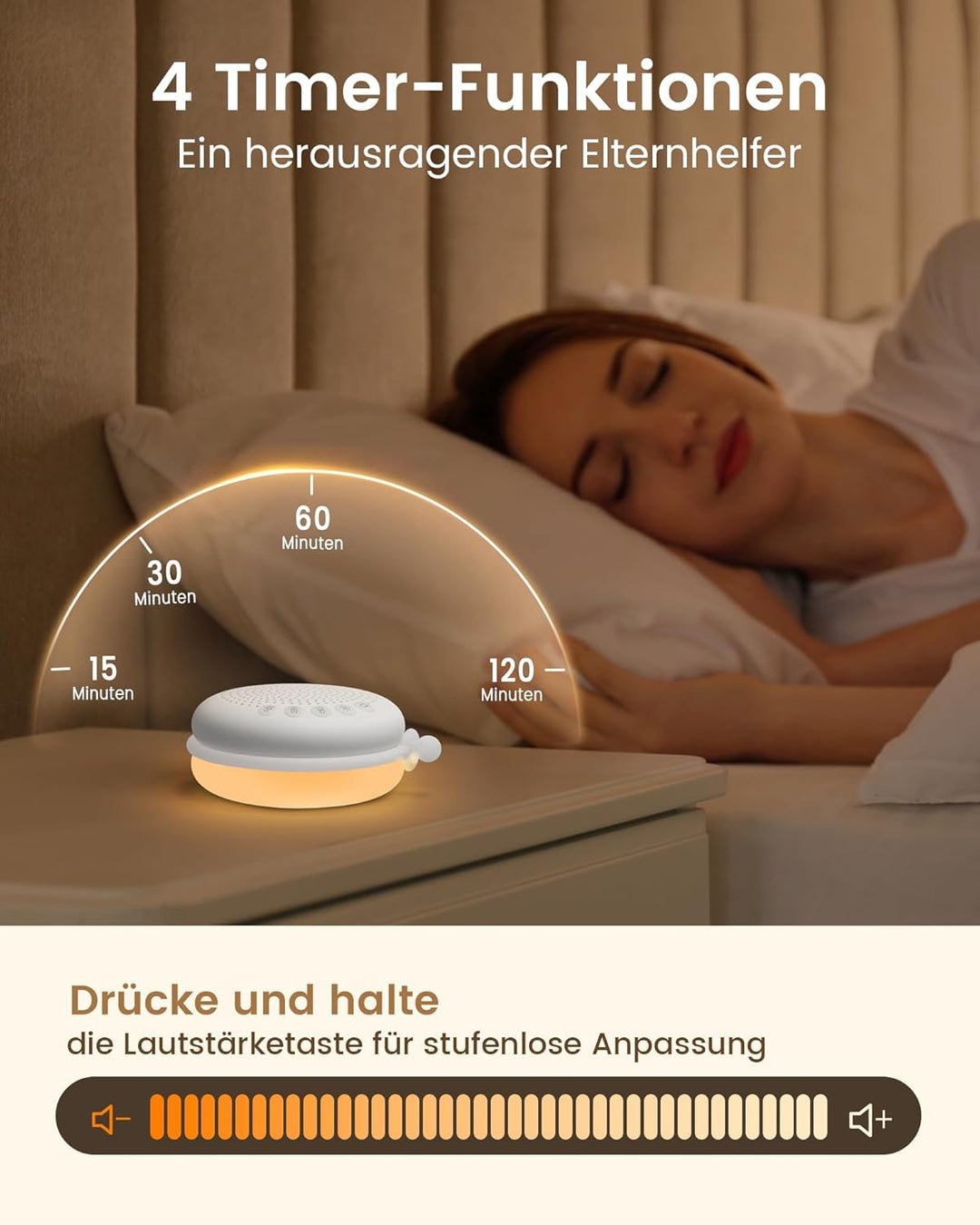 Glocusent White Noise Machine Baby mit Nachtlicht Dimmbar – 34 Klänge Weisses Rauschen Baby Tragbar,