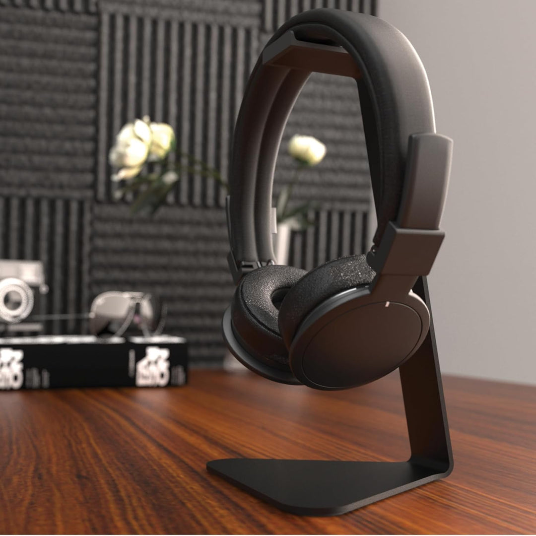 Kanto H1 Universal Headphone Stand with Curved Silicone Padding | Black, Black