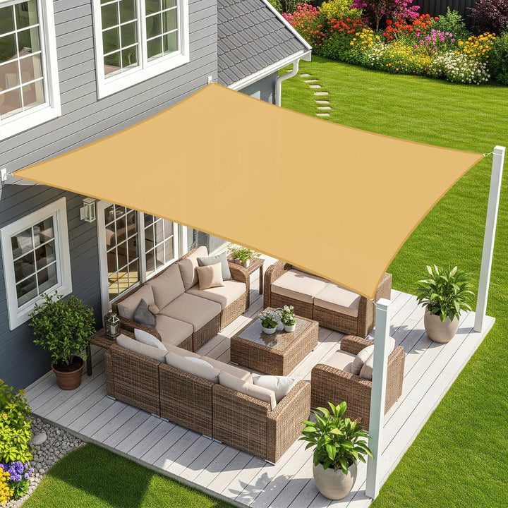 Sunnylaxx 3x4m Sonnensegel Rechteckig, Wasserdicht Sonnenschutz Sunsegel Color Sand, 95% UV-Schutz,f