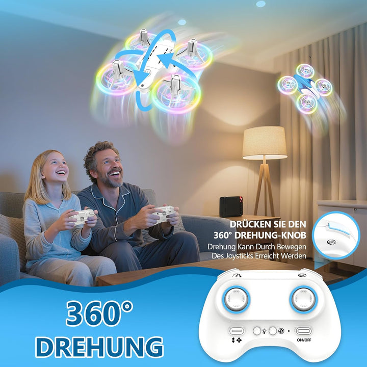 Mini Drohne für Kinder Spielzeug ab 6+ Jahre, Mini Drone Set mit 7 LED Lichteffekte, 3 Akkus, Indoor