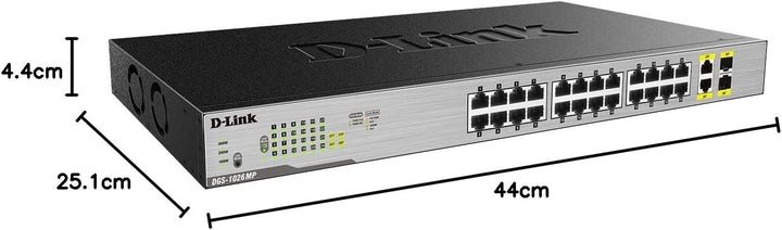 D-Link DGS-1026MP Layer2 PoE+ Gigabit Switch (26-Ports, davon 24 x 10/100/1000 Mbit/s PoE-Ports und