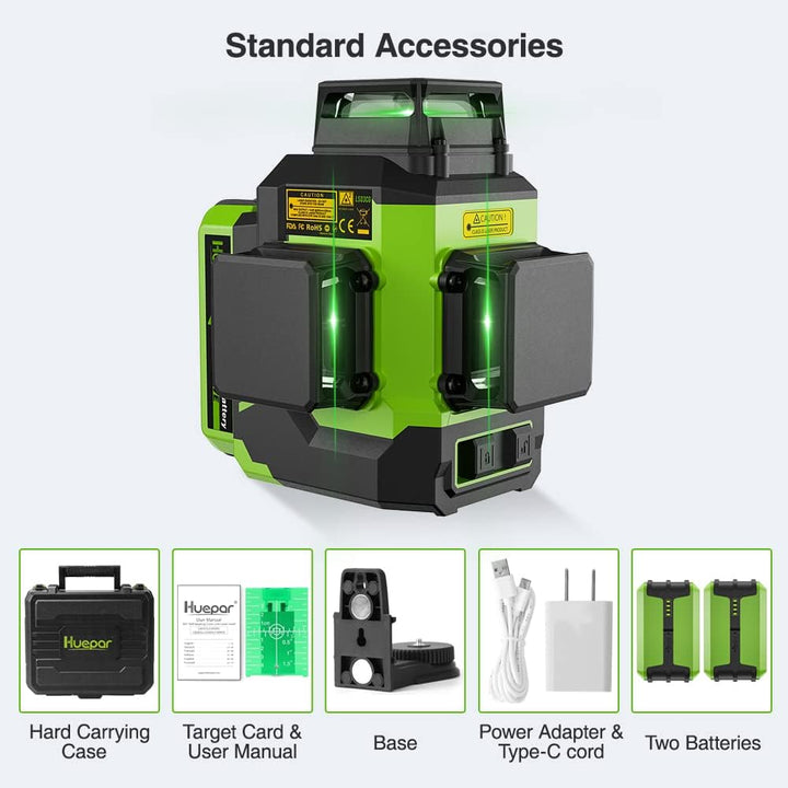 Huepar 3 x 360 Kreuzlinienlaser Lasernivellier 3D Grüner Strahl Drei-Ebenen-Nivellierung und Ausrich