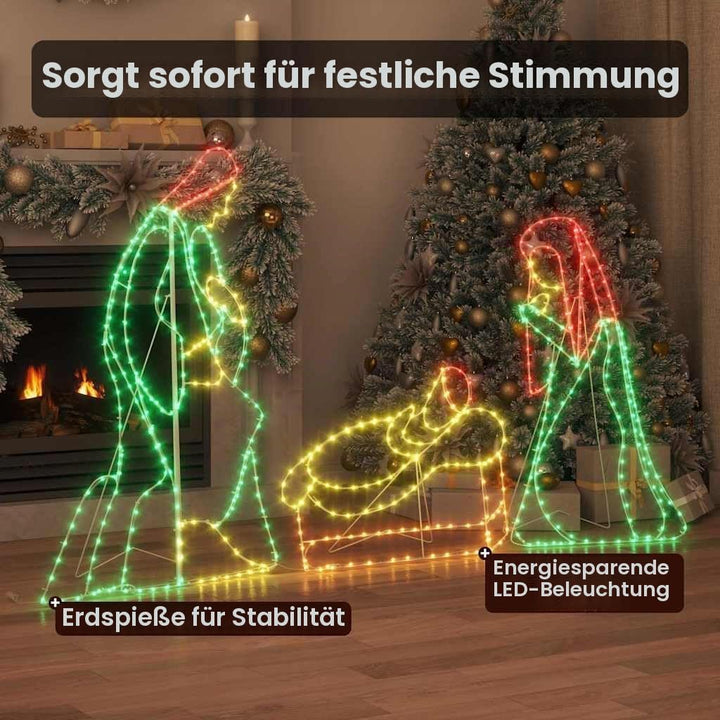 vidaXL Beleuchtete Krippenszene Mehrfarbig 112 x 72 cm PVC, Wohnzimmer, Moderne, erleuchtete Weihnac