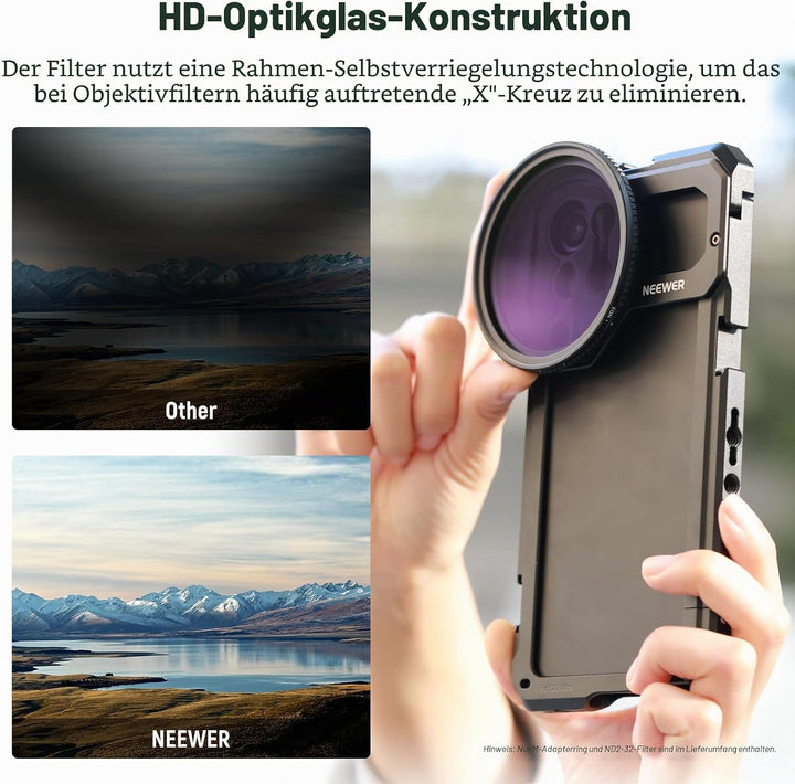 NEEWER 67mm magnetischer Variabler ND2-32 Filter (1-5 Stop) Set für Handy mit M Adapterring für NEEW