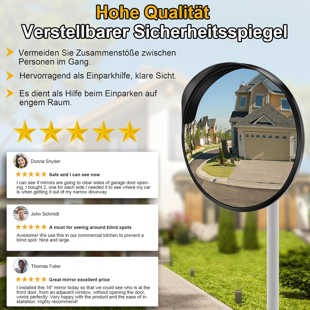 Angooni 40 cm Sicherheitsspiegel Verkehrsspiegel, Parkassistent, Verstellbarer Weitwinkel-Blickwinke