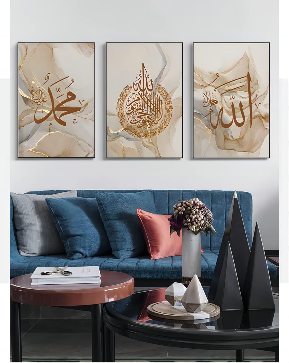 LYBOHO Islamisches Leinwand Malerei Bilder Deko, Silberner Marmorhintergrund Allah Islamische Zitate
