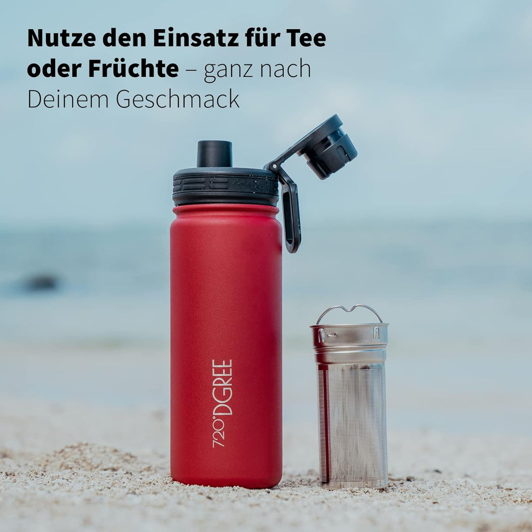 720°DGREE Edelstahl Thermo Trinkflasche 530ml “noLimit” +Früchtebehälter - Auslaufsicher, Kohlensäur
