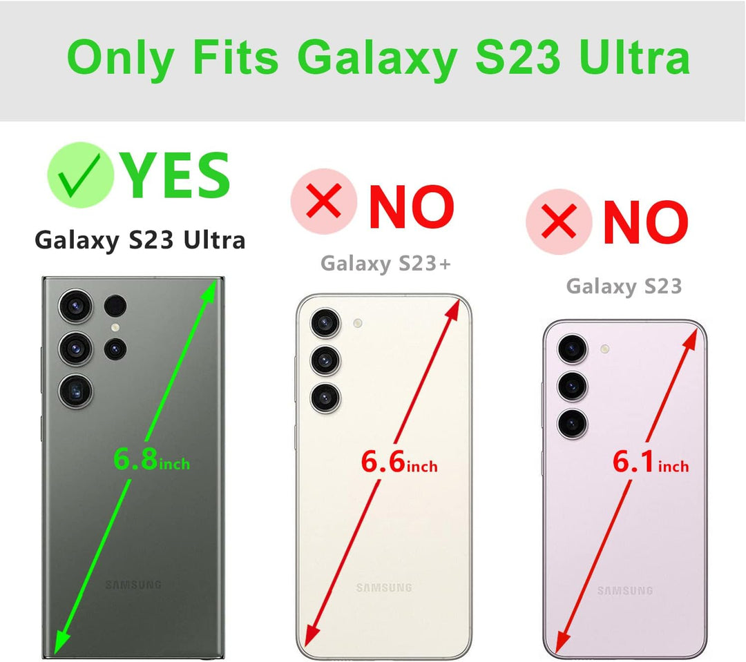 LENSUN Echtleder Hülle für Samsung Galaxy S23 Ultra, Handyhülle [Echtes Leder] [Magnetverschluss] [R