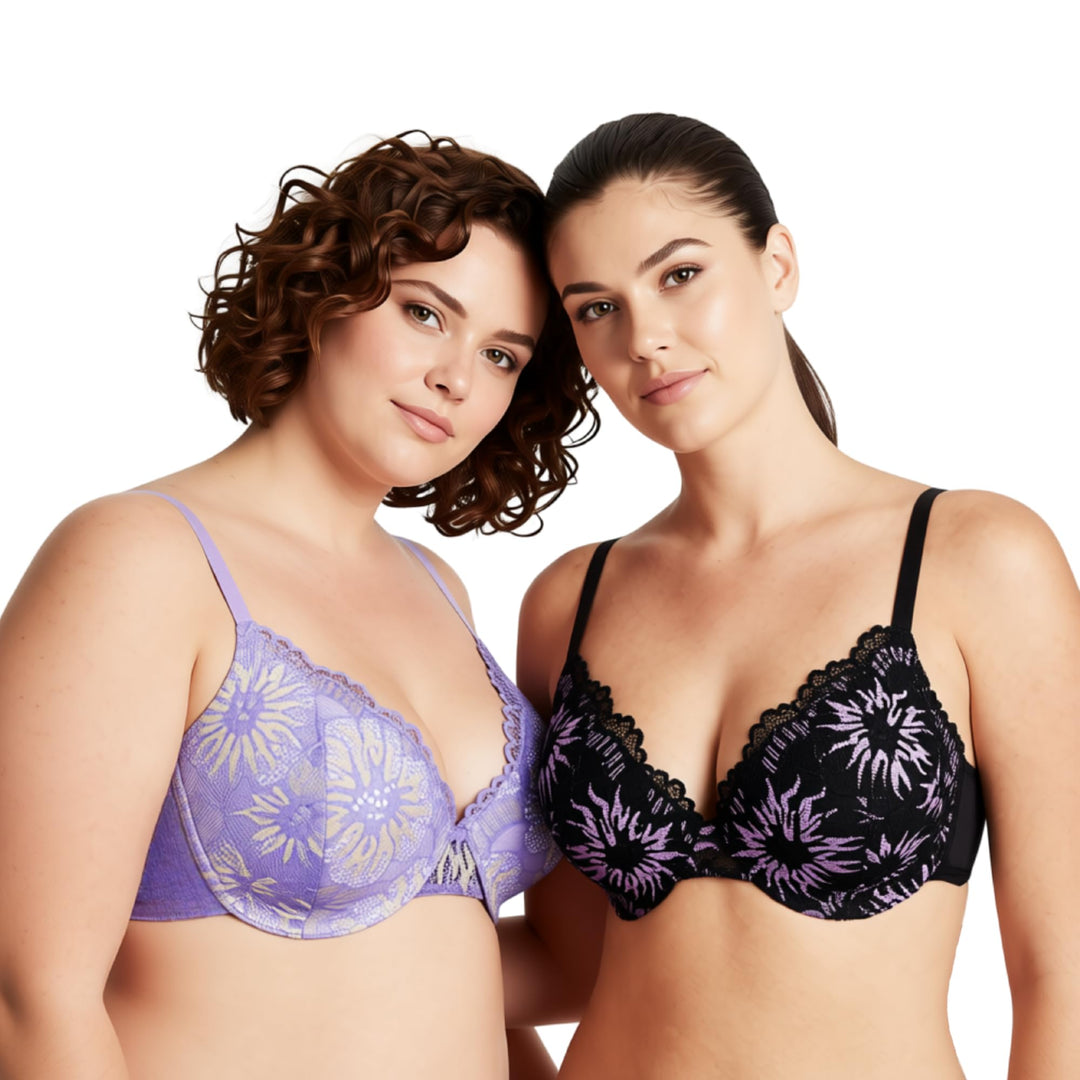 Curve Muse Damen Leicht gepolstert in Übergrösse Vollständige Abdeckung Bügel Spitzen-BH-2PK 75E Lav