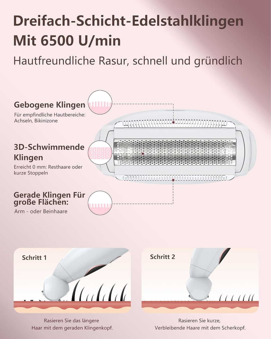 Rasierer Damen,3-In-1 Intimrasierer für Frauen,Gesichtshaarentferner für Frauen,Damenrasierer Elektr
