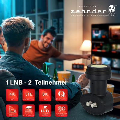 Zehnder Twin LNB mit Sun Protect UV Schutz und Wetterschutzkappe zum herausziehen - 2 Teilnehmer - 4