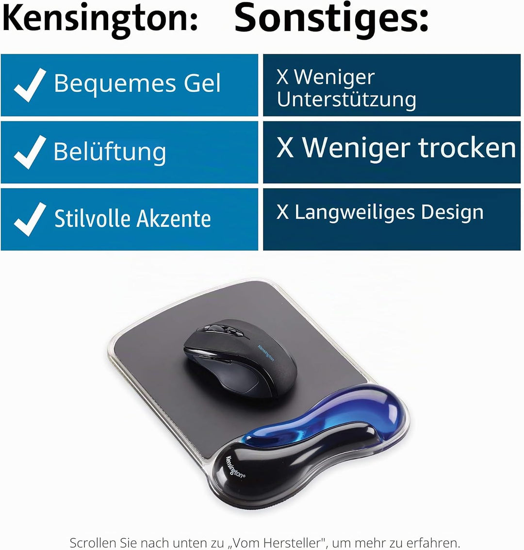 Kensington ergonomisches Mauspad mit Handgelenkauflage, Rutschfeste und bequeme Duo-Gel-Handgelenksh